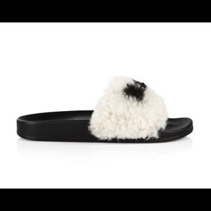 Marni Shearing Logo Slides Brick Natural White